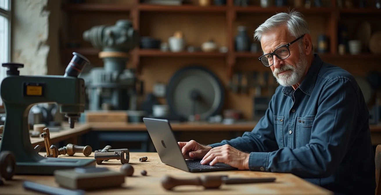 Darstellung positiver Dringlichkeit im Veränderungsprozess, bei der eine Führungskraft konzentriert an einer Werkbank arbeitet.