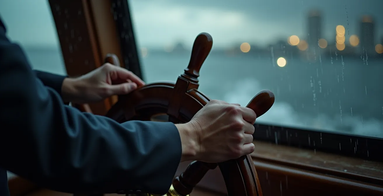 Metaphorisches Cockpit eines Kapitäns als Symbol für Echtzeit-Unternehmenssteuerung