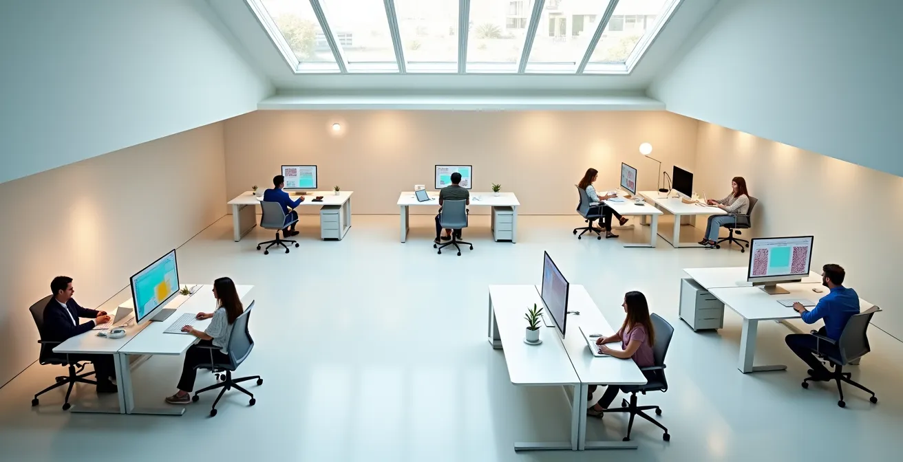 Dreidimensionale Visualisierung einer Kostenstellenhierarchie mit verschiedenen Unternehmensebenen