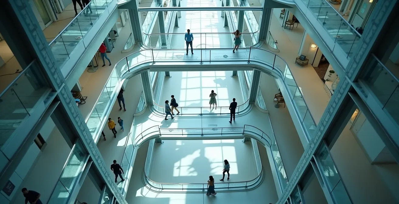 Abstrakte Darstellung eines digitalen Marktplatz-Ökosystems mit vernetzten Knotenpunkten